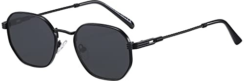 H HELMUT JUST Sonnenbrille Polarisiert Herren Damen Gothic Rund Eckig Retro Schmal Vintage Brille mit Kleinem Metallrahmen Schwarze Unisex