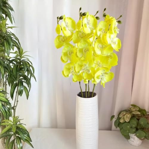 SATYAM KRAFT 3 Stück künstliche Gladiolen-Orchideen zum Verschenken, Zuhause, Schlafzimmer, Garten, Balkon, Büroecke, Wohnzimmer, Diwali-Dekoration (gelb) (ohne Vase)