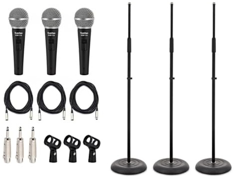 SUBZERO Dynamic Vocal Microphone with Switch, 3x Straight Stand Pack