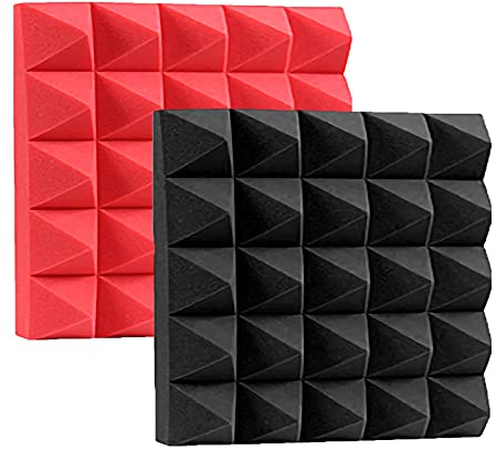 STCK Schwarz/rot Akustikschaumstoff Platten,Akustikschaumstoff Pyramide,Dämmung,hochdichtem,Schaumstoffmatte für Podcasts,Aufnahmestudios,Büros(50x50x5cm) (Größe : 50cm/19.86in)