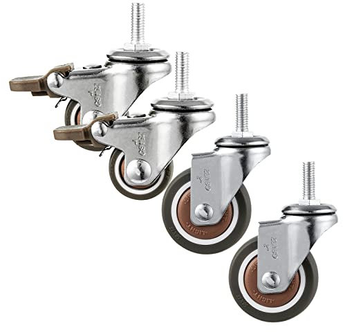 Suwooy 4 STK. Schwerlastrollen 25mm/38mm/50mm, Lenkrollen Mit Bremse/ohne Bremse, Kleine Geräuschlose Möbelrollen Aus Gummi, Ersatz Rollen Für Möbel, Warenkorbrollen,2Nobrakes+2Brakes-38mm/M8