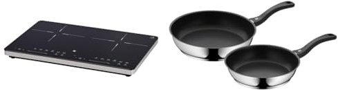WMF Kult X Doppel- Induktionskochfeld, Kochplatte bis 28 cm, 3500 W & Devil Pfannenset 2-teilig, Bratpfanne 28 cm + 24 cm, Pfanne Induktion, Cromargan Edelstahl beschichtet, Kunststoffgriff