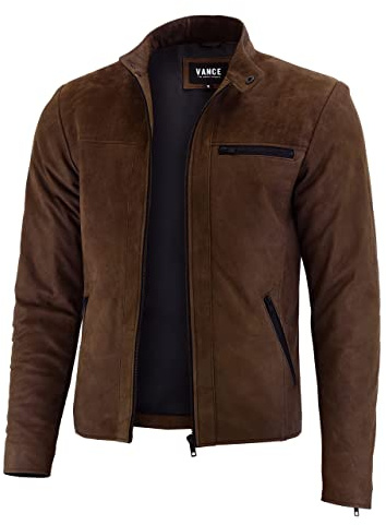 Vance Herren Echt Lederjacke aus 100% Rindsleder Nubuck M