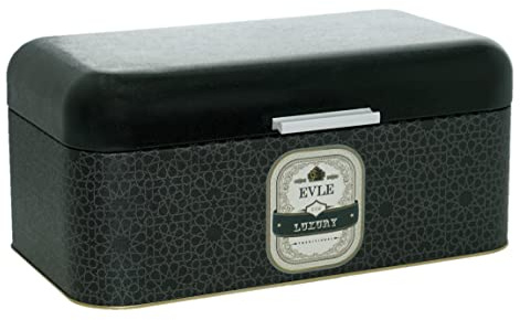 Lashuma Brot Aufbewahrung schwarz Luxus, Vintage Brotbox 36x21 cm, Brotkasten Blech mit Deckel