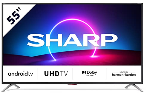 SHARP Android TV 55EL6EA, 139 cm (55 Zoll) Fernseher, 4K Ultra HD LED, Google Assistant, Harman/Kardon Soundsystem, Amazon Video, Dolby Vision, HDR10, HLG, Bluetooth, Schwarz