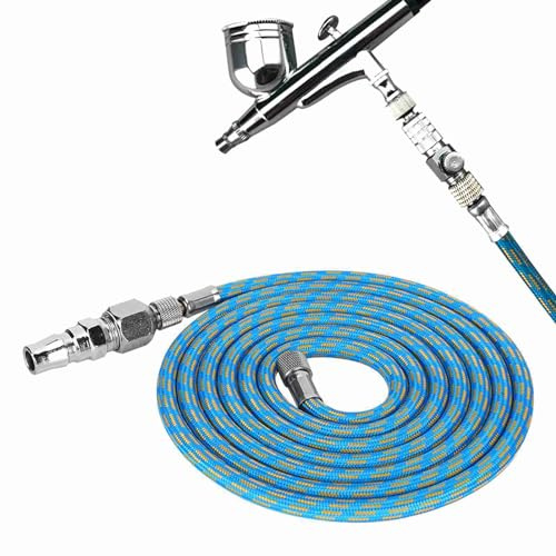 Flätad Airbrush Luftslang Adapter Kit 1/8''-1/4'' - Nylon Kompressorslang med Snabbkoppling, Flexibel Luftslang för Sprutpistol & Luftkompressor, Universal Gängkonvertering