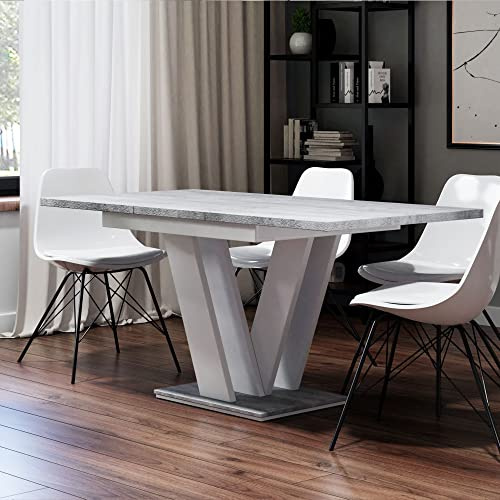 Prospero Meble MASIV Extendable Dining Table, White/Stone, 120/160 x 80 cm | Modern Folding Table for Kitchen, or Living Room | Scratch-Resistant Surface | Space-Saving Furniture for Small Areas