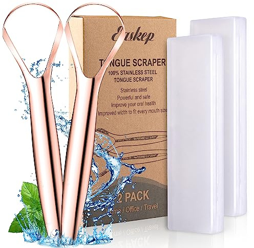 Tongue Scraper (2 Pack), Wide-Head Tongue Cleaner with Nice Carrying Box, Easkep 100% Stainless Steel Tongue Scrapers Cleaners, for Men, Women, Adults, Kids