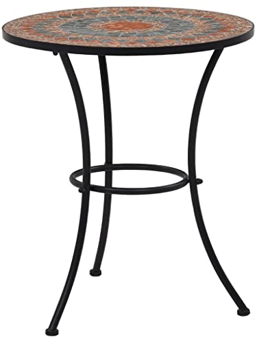 FIRBNUS 60x60x70 cm Mosaik Bistrotisch Couchtisch Balkontisch Terrassentisch Gartentisch Dining Table Kaffeetisch Esstisch Teetisch Grau und Orange Mosaik Tisch Keramik und Eisenrahmen