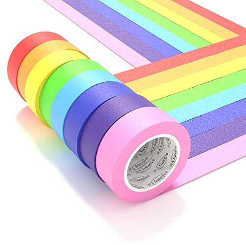 JFA Supplies 8 Rolls Rainbow Masking Tape, 8-Colour Set for Home, Office, Crafts, 1.8cm x 12m