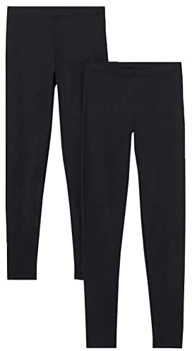 Ladies 2 Pack Cotton Elastane Plain Stretchy Soft Ankle Length Leggings Gym Yoga Pants Elasticated Waist (20-22 UK, Black)