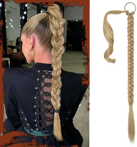 Sofeiyan Ponytail Extension,Geflochtener Zopf Haarteil mit Haargummi | Lange Braids Extensions,Synthetisches Zopf Extension für Damen Alltag,76cm (Pack of 1) Aschblond