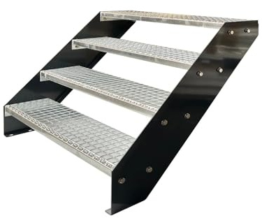 Kaminbau Mierzwa Premium Stahl Treppe Wangen Anthrazit RAL 7016/4 Stufen verzinkt (Breite 800 mm) (Höhe 76 cm) Wetterfest Gitterroststufe Gartentreppe
