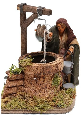 Holyhome Frau am Brunnen in Bewegung 10 cm (3,93Inch) - Napolitanische Krippe Terracotta gekleidet