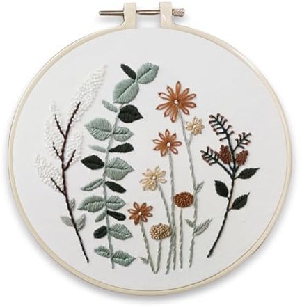 YEESAM ART broderi startkit med olika växtmönster, komplett set gör-det-själv broderi korsstygnskit för vuxna nybörjare handarbete sömnad