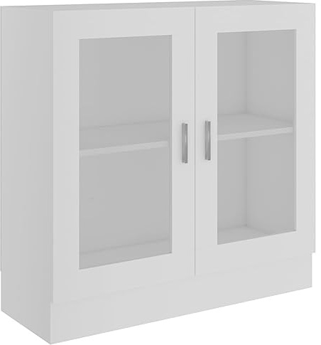 Natulvd Bookcases with 2 Glass Doors, Book Cabinet Display Storage Shelving Unit, Storage Rack File Cabinet for Living Room Bedroom Office - White - 80 cm H
