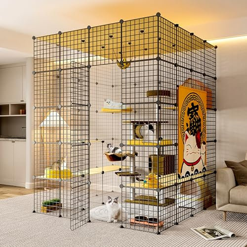 Katzengehege Indoor Groß XXL mit Dach, 3-5 Etagen Abnehmbarer Metalldraht Katzenkäfig Katzenzaun für Zuhause, Faltbar Kleintierkäfig Perfekt für 1-3 Katzen (Size : 147x147x179cm)