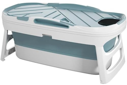 MegLob Foldable Ice Bath Tub for Athletes, Freestanding Bathtub for Adults, Collapsible Soaking Hot Bath Tub for Adult, Compact Relaxing SPA Soaking Tub with Lids, Thickness 19Cm After Folding,Blue