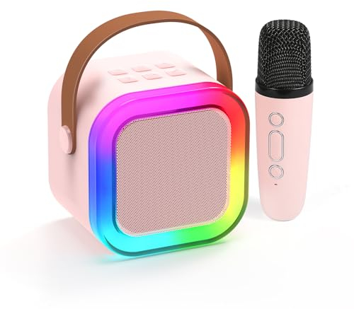 Fede Karaoke Machine for Kids Adults, Mini Karaoke Machine with 2 Wireless Microphones, Portable Bluetooth Speaker with Voice Changing Effects & LED Lights, Best Gifts Toys for Girls and Boys
