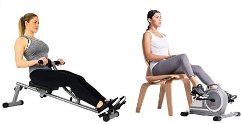 Sunny Health & Fitness Magnetic Under Desk Mini Exercise Cycle Bike, Dual Function Pedal Exerciser + 35.5 cm Threaded ChroSF-RW1205 12 Adjustab,12 Adjustable Resistance Rowing Machine Rower