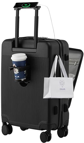 HUIDA TECH Handgepäckkoffer 20 Zoll mit Laptopfach, Leichte Koffer Hartschale und TSA-Schloss, Kabinengepäck mit Spinnrollen, USB-Ladegerät & Getränkehalter
