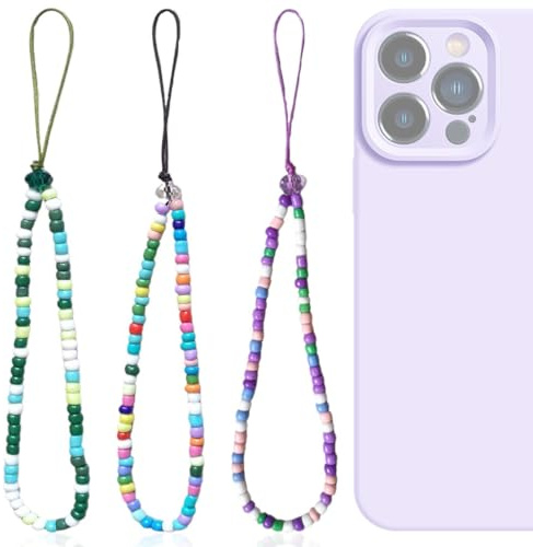 EAVUYIS Cordino per cellulare,3 Pezzi Cordini per Telefono con Perline Cinturino, Cordino da Polso per Telefono Cellulare, Chiavetta USB, MP3, MP4, Mini Macchina Fotografica