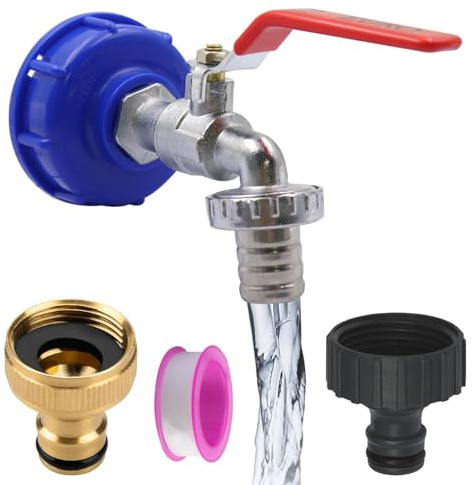 CZAYEFNH Robinet Cuve 1000L S60X6 IBC Raccord Robinet avec Raccord de Tuyau 1/2, Adaptateur de Réservoir de Vidange, Robinet de Jardin pour d'adaptateur de Cuve