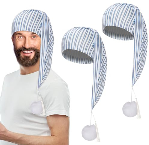 Erogeen 2 Pcs Night Sleeping Cap Men Adjustable Drawstring Sleep Night Cap with Pom Pom for Costume Daily Party Supplies