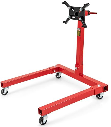 GYMAX Soporte de Motor de 3/4 Toneladas de Capacidad con Cabezal Giratorio de 360°, 4 Brazos Ajustables, 4 Ruedas Universales, Resistente para Taller de Reparación de Automóviles, Garaje, Rojo