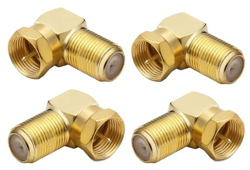 Comforty Sat-Winkel-Adapter Set, 4 Stücke Sat Winkelstecker 90 Grad, F-Winkelstecker, Antennenstecker Winkel für Antennenkabel, Satellitenkabel, Koaxialkabel, Vergoldet