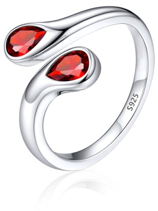 Silvora Anillo Plata 925 Mujer Gota de Agua Circonita Rojo Talla Ajustable Alianza Pareja Novia Plata de Primera Ley Banda Fino Regalo Compromiso Alianza Boda