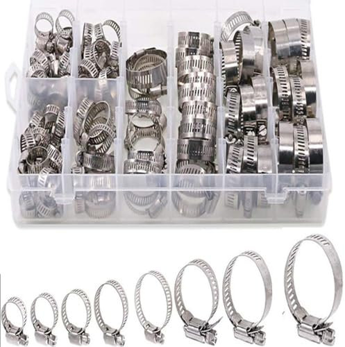 101 Piece Stainless Steel Hose Clamp Set,Worm Gear Hose Clamp Assembly,Adjustable Size Metal Kit for Water Lines,Pipes, Oil Lines,Intercoolers and Pipes,Automotive,Mechanical Applications