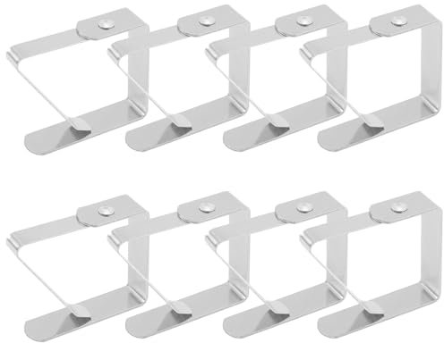 FUZVOL 8 Pcs Table Cloth Clips for Table, Heavy Duty Stainless Steel Table Cover Clamps for 1.5 Thick Outside Tables, Table Cloth Holders for Restaurant Picnic Dining Weddings