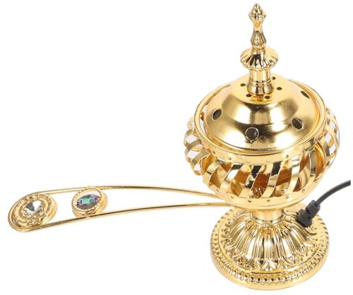 BIUDECO Antiker Metall Räuchergefäß Für Zuhause Elektronischer Censer Aromabrenner Für Teezeremonie Und Meditation Goldfarbener Desktop