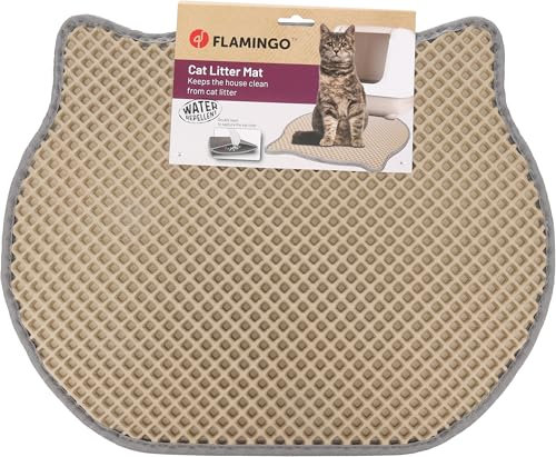 Flamingo Matz Katzenklo-Matte - Beige, 50 x 40 x 1,3 cm, rutschfest und Langlebig, Ideal für Maine Coon, Britisch Kurzhaar, Ragdoll, Norwegische Waldkatze usw.