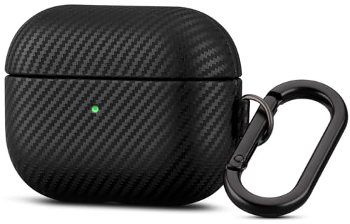 Haobobro Carbon-Look Lederhülle für AirPods Pro 2 Leder Case mit Karabiner | Handgefertigt AirPods Pro 2 Leder Hülle - Stoßfest Air Pods Pro 2 Ledercase - Top Grain Leather Schutzhülle - Schwarz