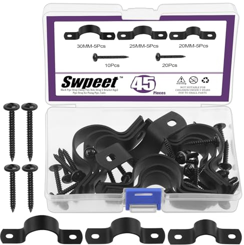 Swpeet 45Pcs 3 Größen 15mm 20mm 25mm Zwei Loch U Halterung Klemme mit Schrauben Sortiment Kit, U-Klemmen, Metall Rohrschellen, Rohrgurt Klemmen, Rohr Spannclips für die Befestigung von Rohr oder Kabel