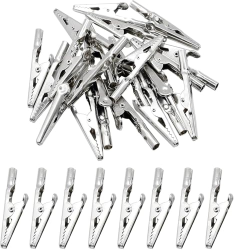 HSYTEK 60 Stück Krokodilklemmen, 35 mm Metallkrokodilklemmen für sicheres Klemmen, Krokodilklemmen für Labor und elektrische Prüfung, Alligator Clips zum Basteln, Silber