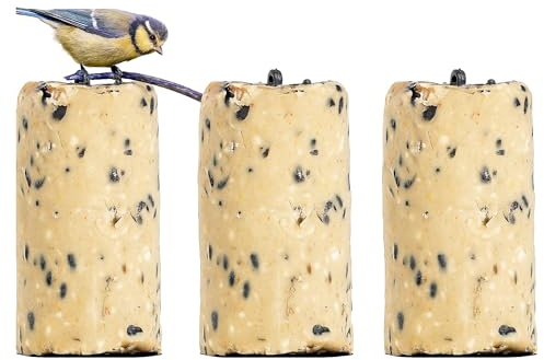 Grumpy Gardener Suet Logs Bird Food - Wild Bird Feed Blocks, 1.2kg | 3-Pack Blend of Tallow, Bird Peanuts & Black Sunflower Seeds - Alternative to Suet Pellets
