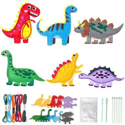Kaluofan Dinosaurier Nähspass für Kinder, DIY Basteln Tierformen Filz | Kreatives Nähset für kinder,Filztiere Nähset Kinder ab 6 Jahre für Kuscheltiere DIY Bastelset Set