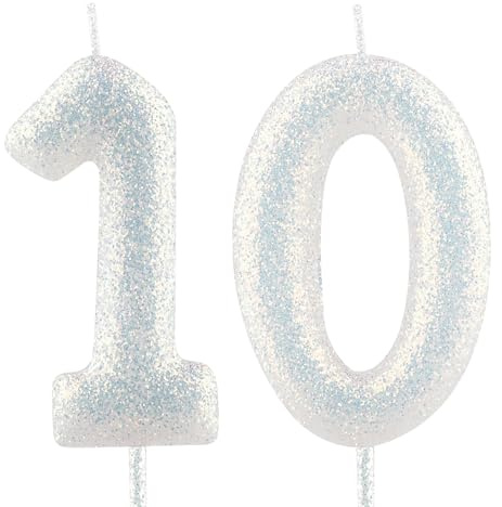Geburtstagskerzen Nummer 10 weiß Glitter Geburtstag Kerze Kuchen Topper Dekorationen für Party-Feier-Dekor-Zubehör