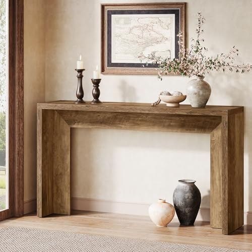 Tribesigns Bauernhaus Konsolentisch, 140CM hölzerne Sofa Tisch mit Lagerung für Eingang, Foyer, Flur, Wohnzimmer, einfache Montage, rustikal braun