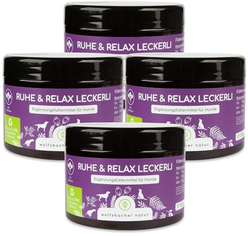 Beruhigungs-Snack für Hunde | Ruhe & Relax Leckerli 4 x | Gegen Stress und Angst | Mit Baldrian bei Anspannung und Johanniskraut für innere Ruhe
