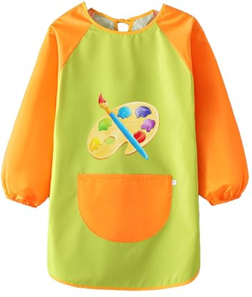 LunarCharm Malschürze Kinder Malkittel für 6-10 Jahre Mädchen Jungen Tuschekittel Wasserdicht Malmantel Einstellbar Bastelschürze für Kunst Malerei Basteln Malen, Gelb+Grün
