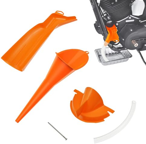 Ölwechsel-Kit kompatibel mit Harley - Motorrad-Ölwechsel-Werkzeug-Set mit Kurbelgehäuse-Füllwerkzeug, wiederverwendbarer Ölablauftrichter für Automobile, tropffreier Ölfilter, Orange, Set von 3