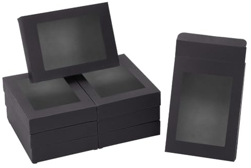 NBEADS 50 Stück Schwarze Karton Geschenkboxen, Quadratische Geschenkbox 14.5x10.5x2.5cm Rechteckige Gefaltete Boxen Kraftpapier Geschenk Box Mit 10x7.5cm Fenster Für Die Verpackung von Partygeschenken