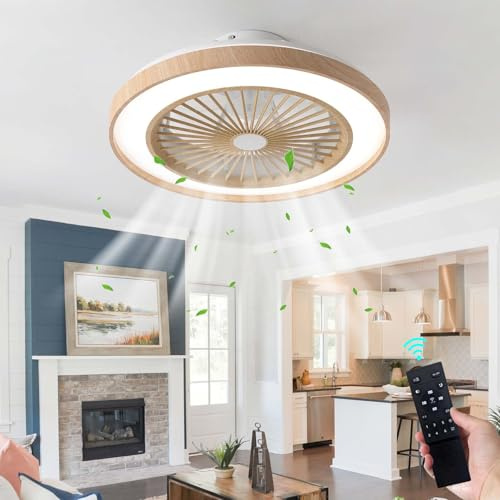 YFHKWJ Moderno 50CM Legno Ventilatore Da Soffitto Con Luce E Telecomando/APP, LED Dimmerabile Motore CC Reversibile 6 Velocità Plafoniera Con Ventilatore Per Camera/Soggiorno