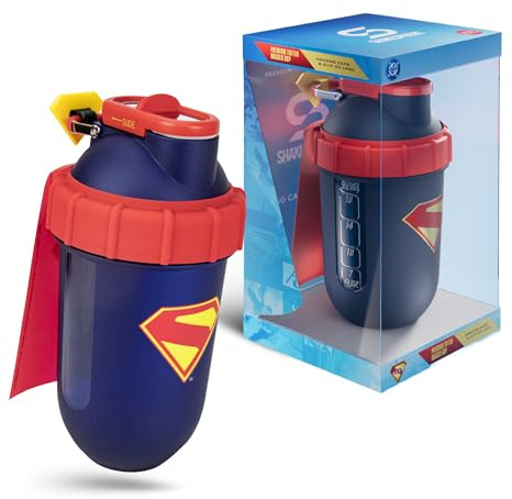 SHAKESPHERE Stainless Steel Protein Shaker Bottle - Superman Edition - 24oz Double Wall Insulated Shaker Cup, Leak-Proof, No mixing ball, Capsule Design, BPA-Free, Collector’s Box