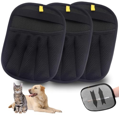 Upgrade Tierhaar Handschuh, Fell Magnet handschuh für Katzen und Hunde, Wiederverwendbarer doppelseitiger Tierhaarentferner für die tägliche Pflege (schwarz, 3 stück)