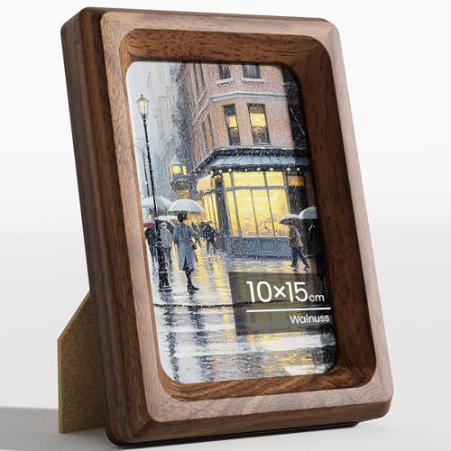 Feihorrm Bilderrahmen 10x15 Natürliche Walnuss, 10x15 cm Holz Fotorahmen | Handgefertigte Original Holz Rahmen Kleine Bilderrahmen Mit Gehärtetem Glas für Bild Anzeige, Familienbild, Wand oder Tisch